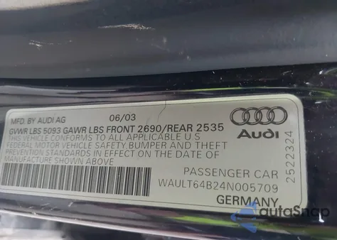 2004 Audi A6 3.0 from USA, damaged, VIN WAULT64B24N005709